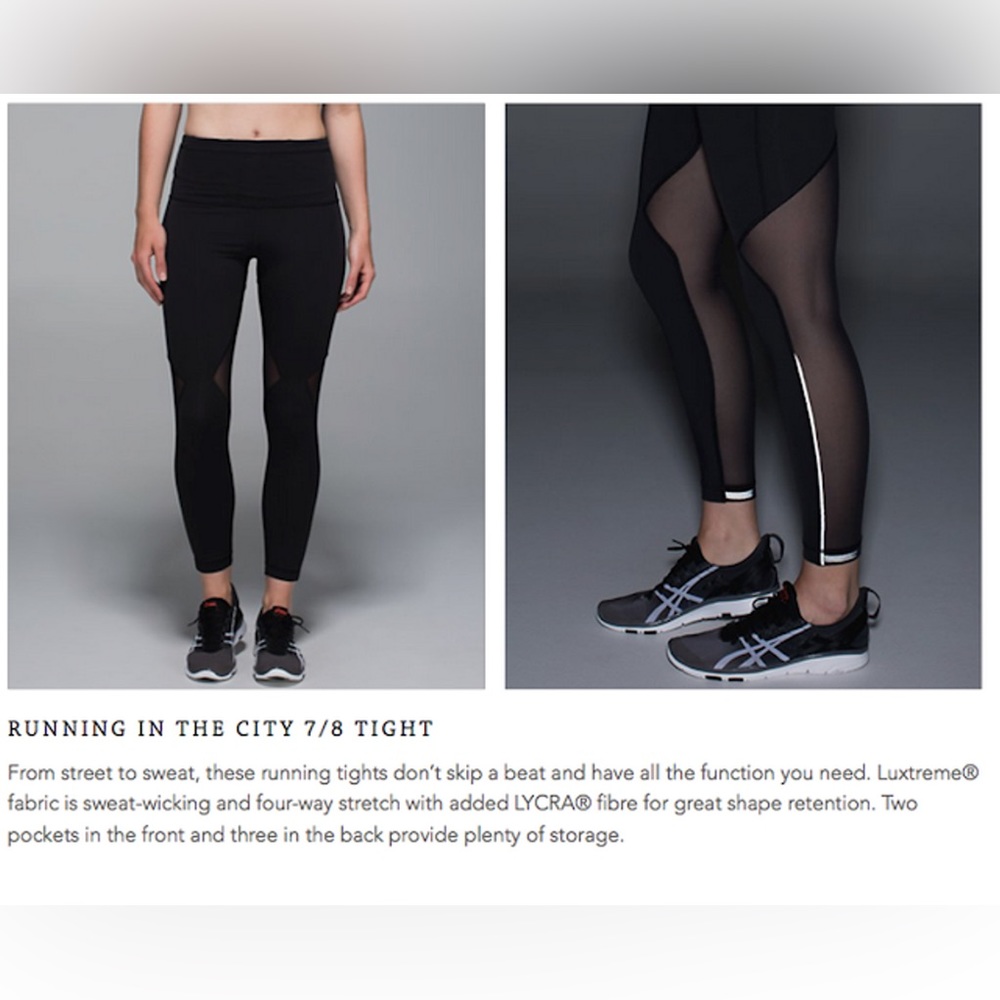 NWT Lululemon Leggings Running in the City 7/8 Black Mesh sz. 8